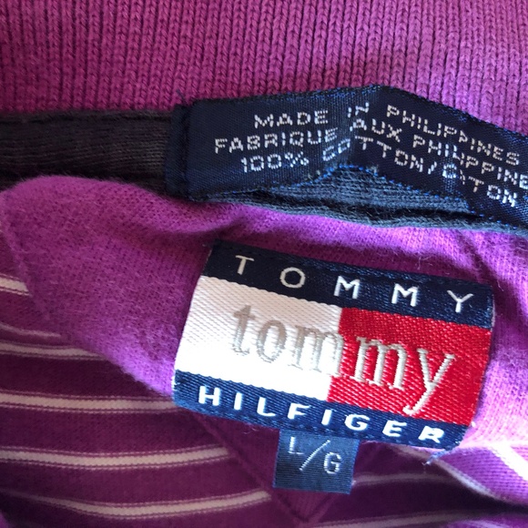 Pullover Purple Striped Tommy Hilfiger Short Sleeved Large - Picture 2 of 8